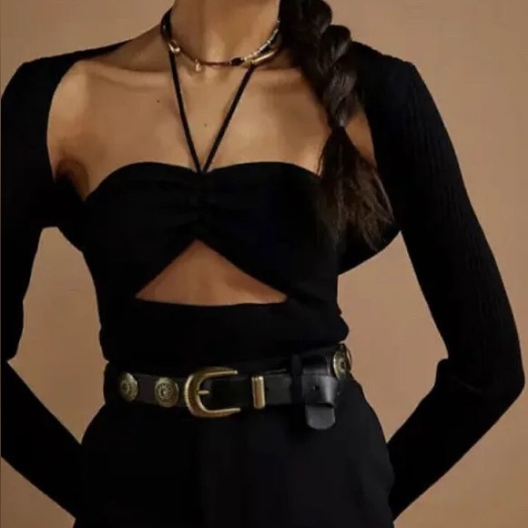 MAEVE ANTHROPOLOGIE BLACK RIBBED SWEATER SHRUG MEDIUM - Picture 2 of 8